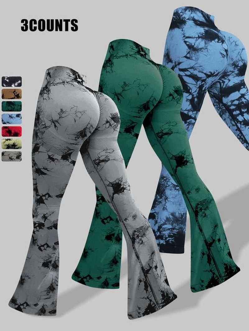 Women'S High Waist Ruched Sports Leggings, Solid Color Flare Leg Yoga Pants, Ladies Sportswear for Indoor Outdoor Wear