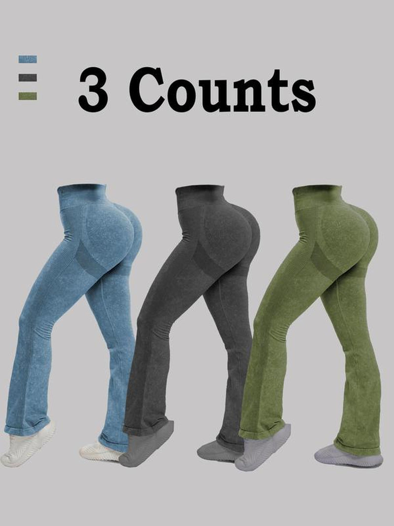 Women'S High Waist Ruched Sports Leggings, Solid Color Flare Leg Yoga Pants, Ladies Sportswear for Indoor Outdoor Wear