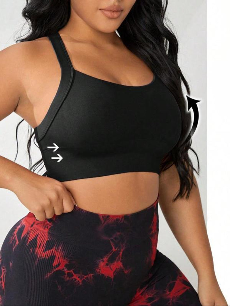 【Plus Size】 Solid Criss Cross Hook and Eye Sports Bra, Breathable Comfortable High Stretch Workout Bras for Yoga Gym Workout, Women'S Sport & Outdoor Clothing for All Seasons, Solid Textured Bra
