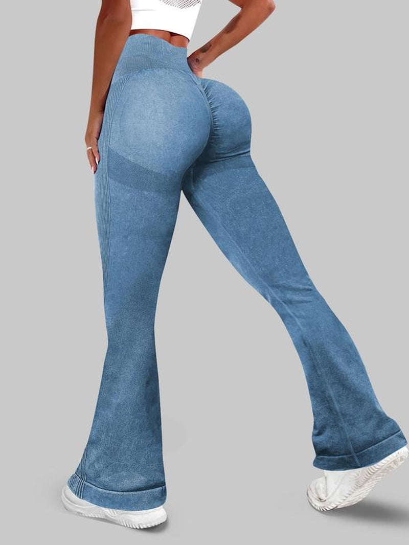 Women'S High Waist Ruched Sports Leggings, Solid Color Flare Leg Yoga Pants, Ladies Sportswear for Indoor Outdoor Wear