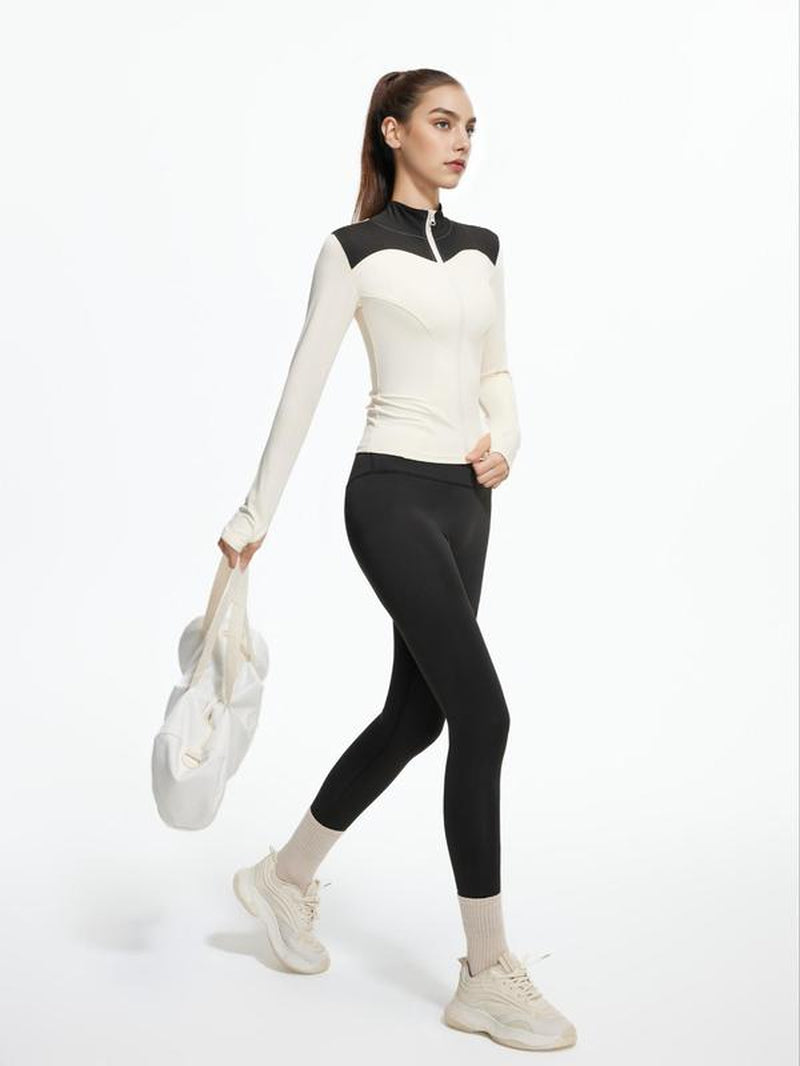 Women'S Two-Piece Solid Zip up Mock Neck Sports Jacket & High Waist Leggings Set, Sporty Breathable Quick-Drying Outfits, Tracksuit Set for Yoga, Gym Workout and Running, Valentine'S Day Gift for Girl, Ladies Sportswear for All Seasons