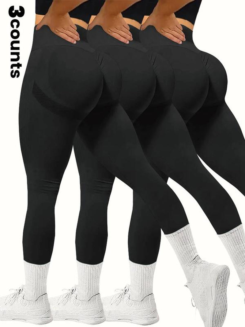 Women'S Solid High Waist Sports Leggings, Tight-Fitting Comfy Breathable Skinny Pants for Yoga Gym Workout Running, Ladies Sportswear for All Seasons, Skinny Yoga Bottoms