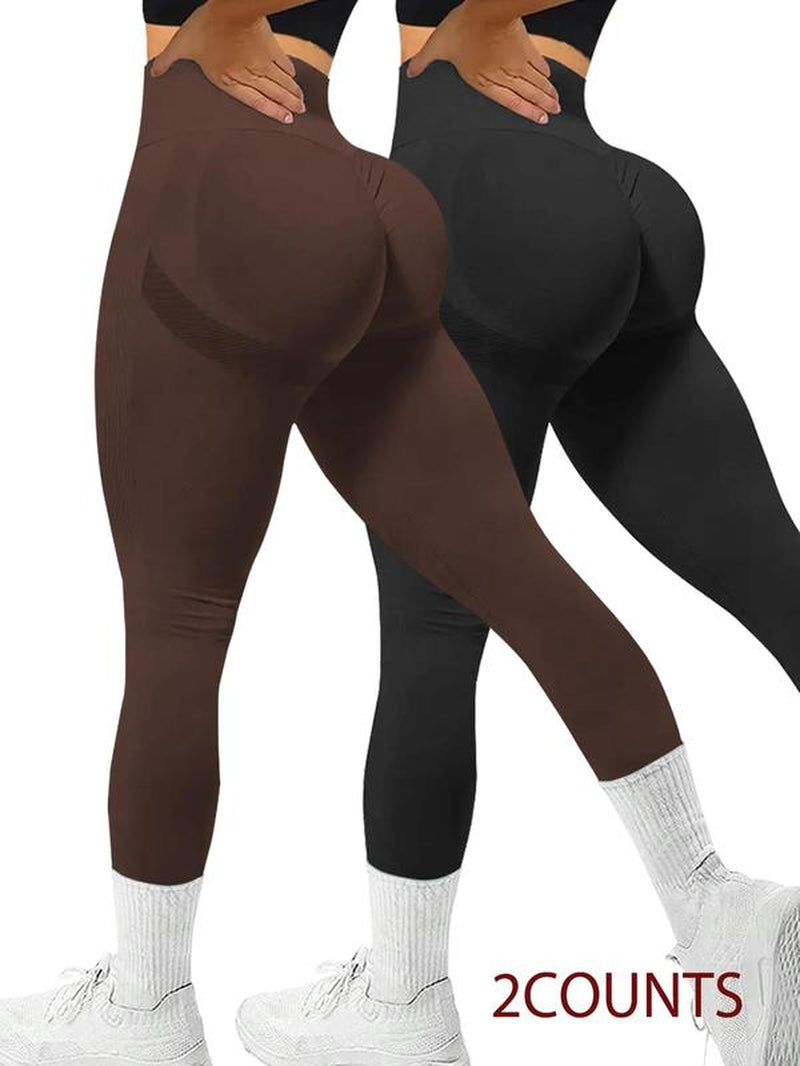 Women'S Solid High Waist Sports Leggings, Tight-Fitting Comfy Breathable Skinny Pants for Yoga Gym Workout Running, Ladies Sportswear for All Seasons, Skinny Yoga Bottoms