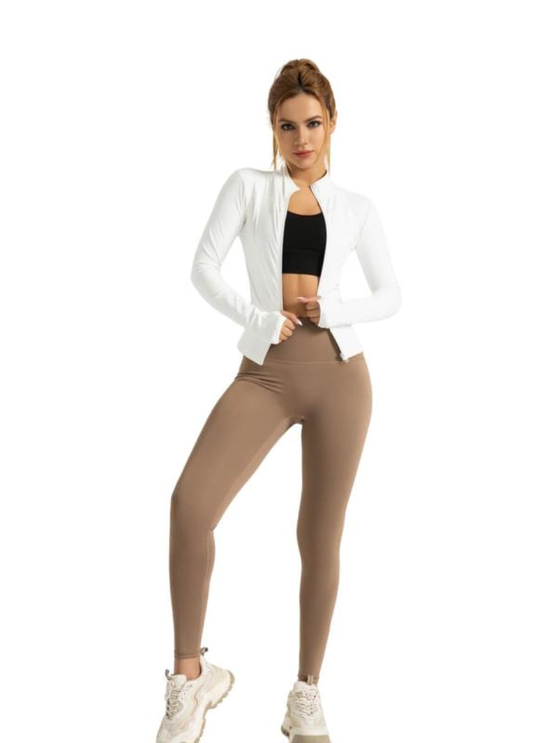 Women'S Two-Piece Solid Zip up Mock Neck Sports Jacket & High Waist Leggings Set, Sporty Breathable Quick-Drying Outfits, Tracksuit Set for Yoga, Gym Workout and Running, Valentine'S Day Gift for Girl, Ladies Sportswear for All Seasons