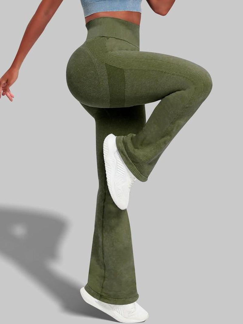 Women'S High Waist Ruched Sports Leggings, Solid Color Flare Leg Yoga Pants, Ladies Sportswear for Indoor Outdoor Wear