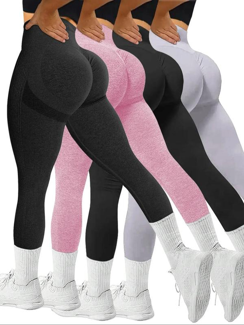 Women'S Solid High Waist Sports Leggings, Tight-Fitting Comfy Breathable Skinny Pants for Yoga Gym Workout Running, Ladies Sportswear for All Seasons, Skinny Yoga Bottoms