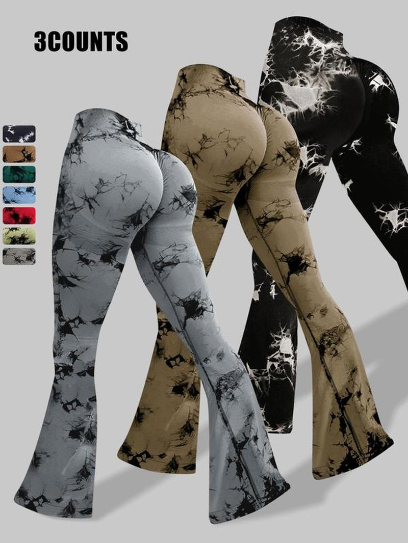 Women'S High Waist Ruched Sports Leggings, Solid Color Flare Leg Yoga Pants, Ladies Sportswear for Indoor Outdoor Wear