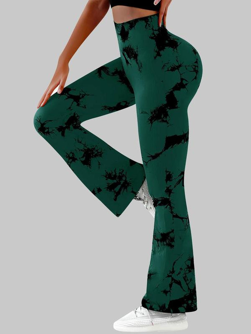 Women'S High Waist Ruched Sports Leggings, Solid Color Flare Leg Yoga Pants, Ladies Sportswear for Indoor Outdoor Wear