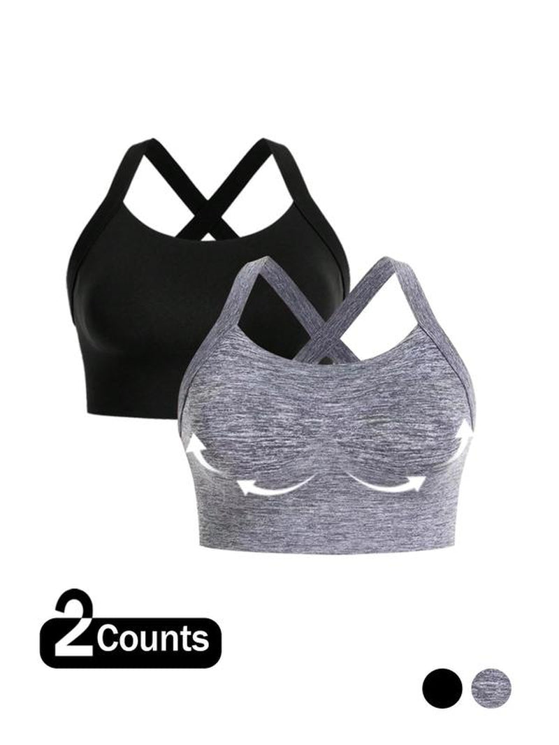 【Plus Size】 Solid Criss Cross Hook and Eye Sports Bra, Breathable Comfortable High Stretch Workout Bras for Yoga Gym Workout, Women'S Sport & Outdoor Clothing for All Seasons, Solid Textured Bra