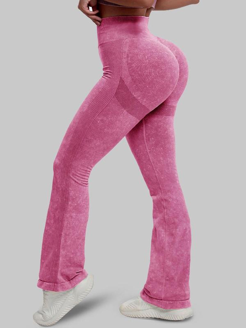 Women'S High Waist Ruched Sports Leggings, Solid Color Flare Leg Yoga Pants, Ladies Sportswear for Indoor Outdoor Wear