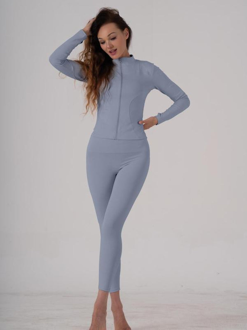 Women'S Two-Piece Solid Zip up Mock Neck Sports Jacket & High Waist Leggings Set, Sporty Breathable Quick-Drying Outfits, Tracksuit Set for Yoga, Gym Workout and Running, Valentine'S Day Gift for Girl, Ladies Sportswear for All Seasons