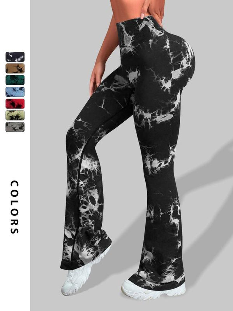 Women'S High Waist Ruched Sports Leggings, Solid Color Flare Leg Yoga Pants, Ladies Sportswear for Indoor Outdoor Wear