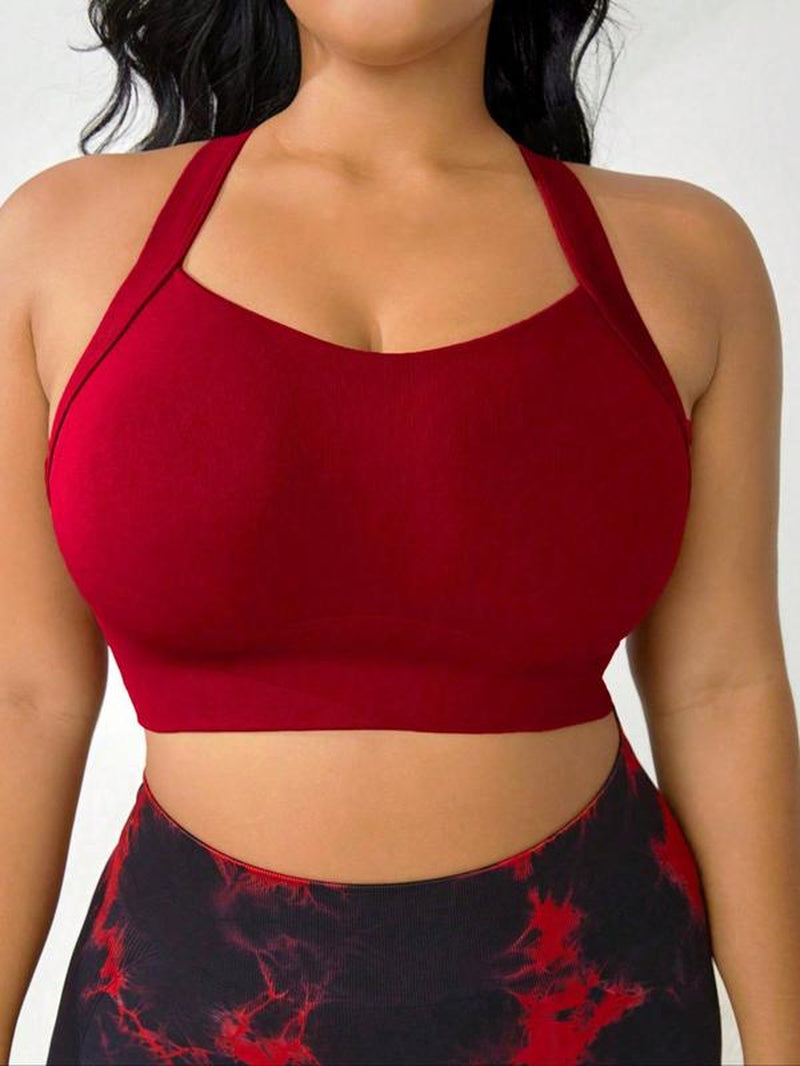 【Plus Size】 Solid Criss Cross Hook and Eye Sports Bra, Breathable Comfortable High Stretch Workout Bras for Yoga Gym Workout, Women'S Sport & Outdoor Clothing for All Seasons, Solid Textured Bra