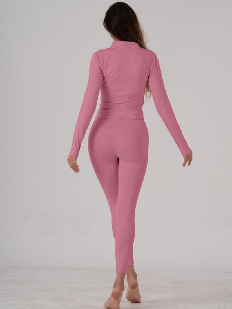 Women'S Two-Piece Solid Zip up Mock Neck Sports Jacket & High Waist Leggings Set, Sporty Breathable Quick-Drying Outfits, Tracksuit Set for Yoga, Gym Workout and Running, Valentine'S Day Gift for Girl, Ladies Sportswear for All Seasons