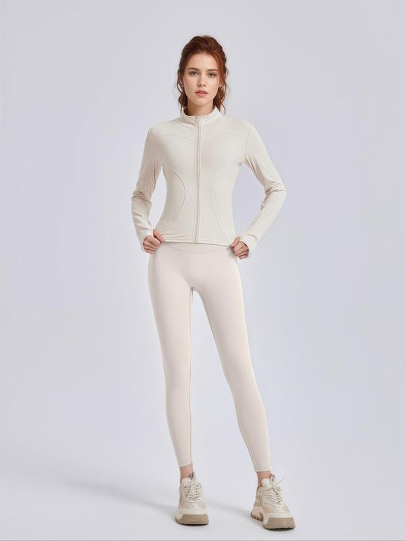 Women'S Two-Piece Solid Zip up Mock Neck Sports Jacket & High Waist Leggings Set, Sporty Breathable Quick-Drying Outfits, Tracksuit Set for Yoga, Gym Workout and Running, Valentine'S Day Gift for Girl, Ladies Sportswear for All Seasons