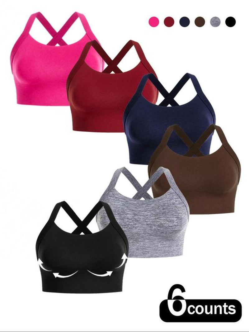 【Plus Size】 Solid Criss Cross Hook and Eye Sports Bra, Breathable Comfortable High Stretch Workout Bras for Yoga Gym Workout, Women'S Sport & Outdoor Clothing for All Seasons, Solid Textured Bra